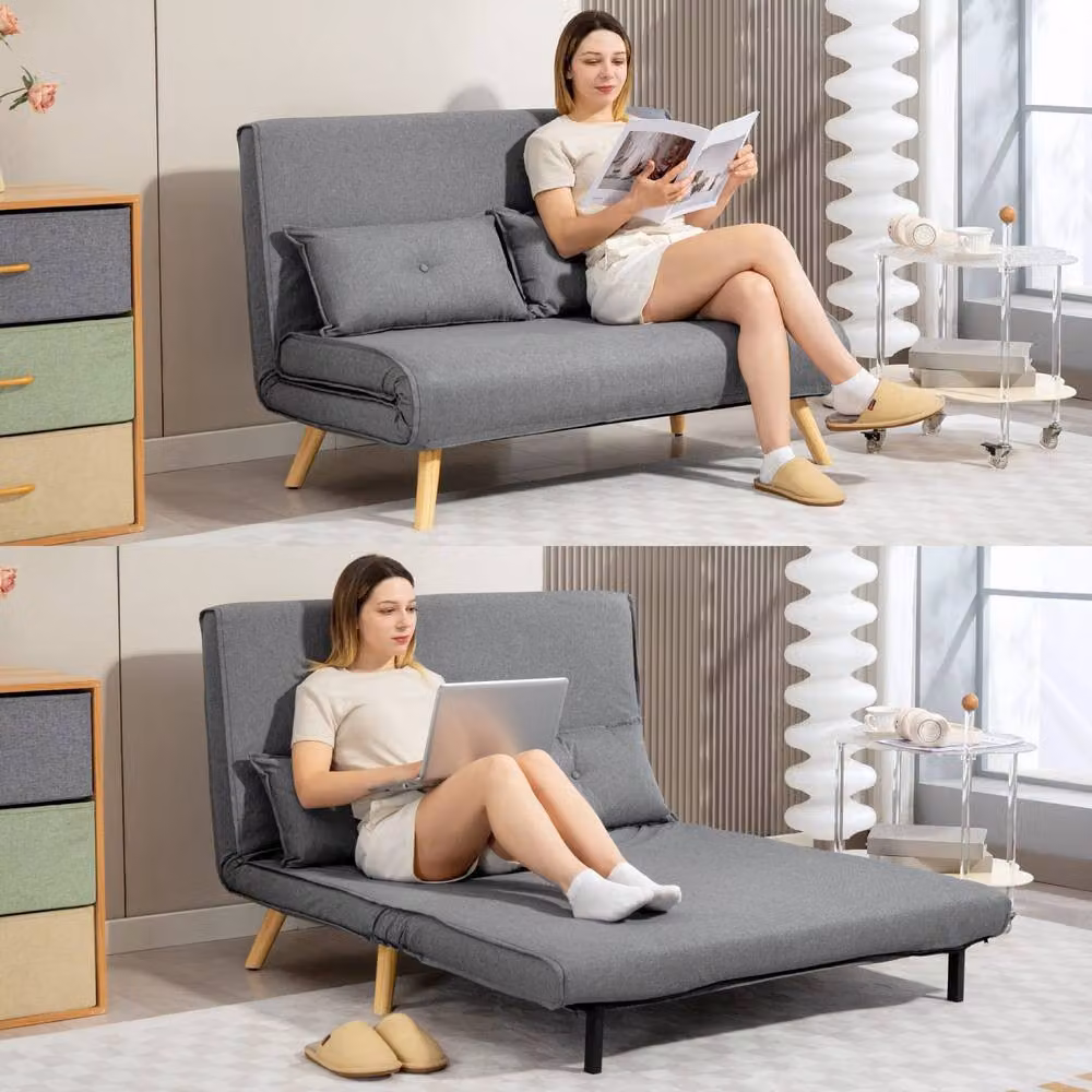 Wyld Haus Maba Grey 2 Seater Linen Look Click Clack Sofa Bed with Scatter Cushions – 6