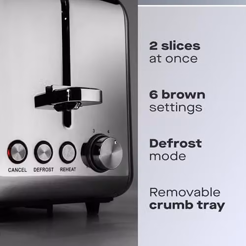 Daewoo 2 Slice Stainless Steel Toaster in Silver – 2
