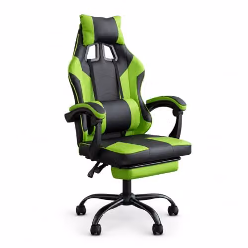 Samuel Alexander Ergonomic Green Faux Leather Gaming Chair with Headrest and Foot Ring – 9