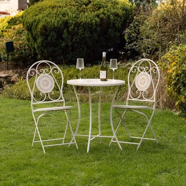 Scottish Everlastings Ltd Cream and Beige Geometric Mosaic Bistro Set with Metal and Ceramic Construction – 1