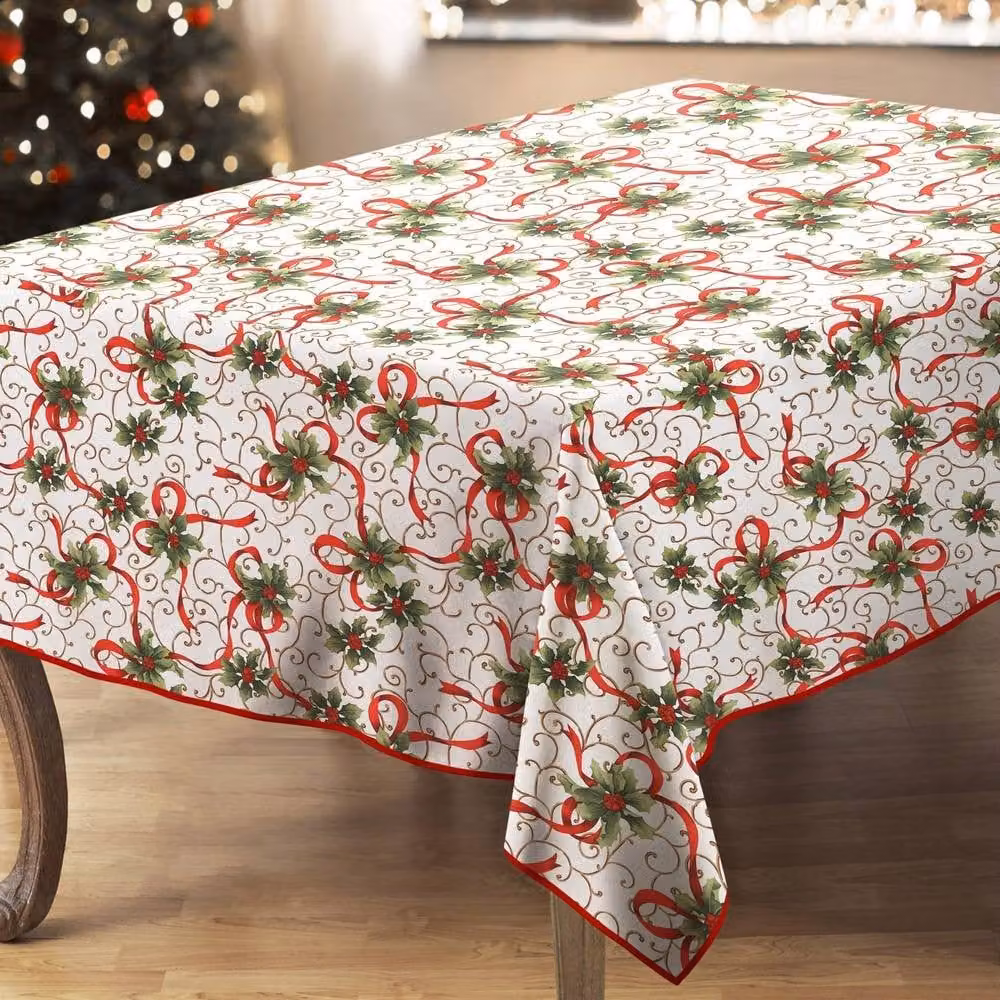 Kitchen Trends Christmas Bows Multicolour Graphic Rectangular Polyester Tablecloth – 2