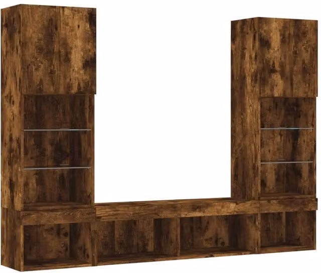 Berkfield Home 5 Piece Versatile TV Wall Unit with LED Lighting in Smoked Oak Brown, W/D/H: 102 x 30 x 102 cm – 1