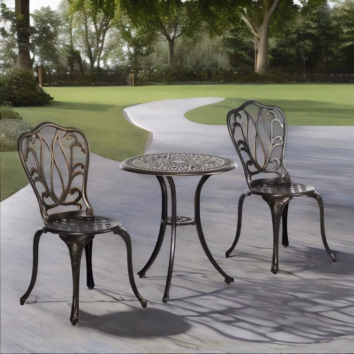 FURNOS Set of 3 Aluminium Bistro Table and Chairs in Bronze Antique Finish – 2