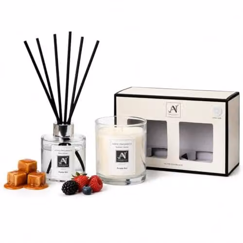 Aroma Naturals Minimalist Luxe Candle and Reed Diffuser Gift Set in Purete Noir, White