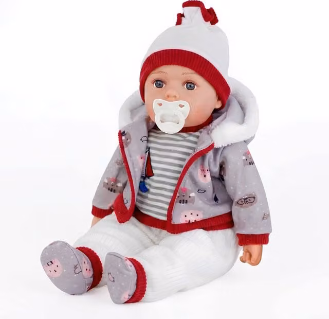 BiBi Doll Pebble Baby Boy Lifelike Sounds Soft Body Function Doll in Grey