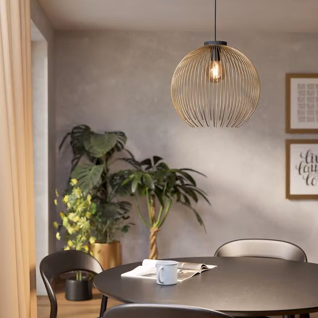 Eglo Venezuela Modern Metal Sphere Pendant Light in Black and Gold/Brass