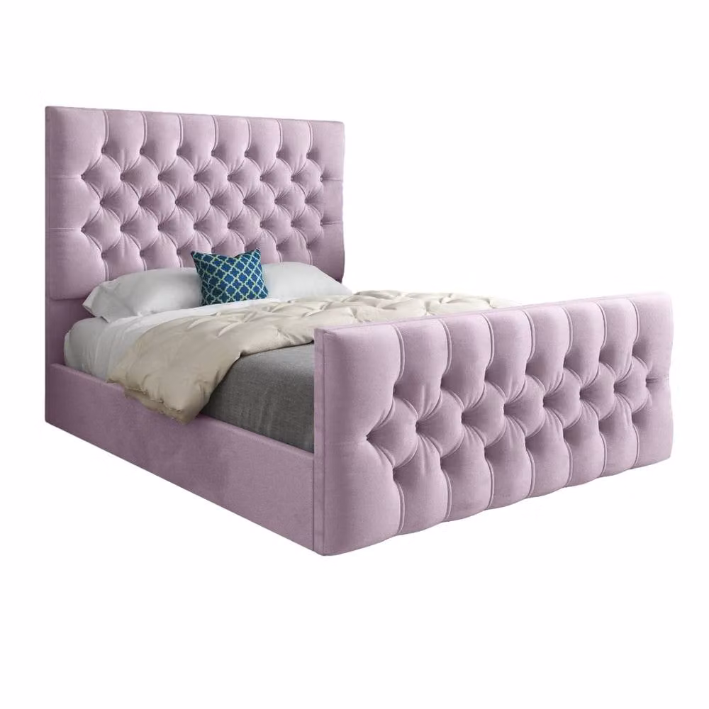 KDMD Rothwell Small Single Upholstered Pink Velvet Chesterfield Designer Bed Frame – 2