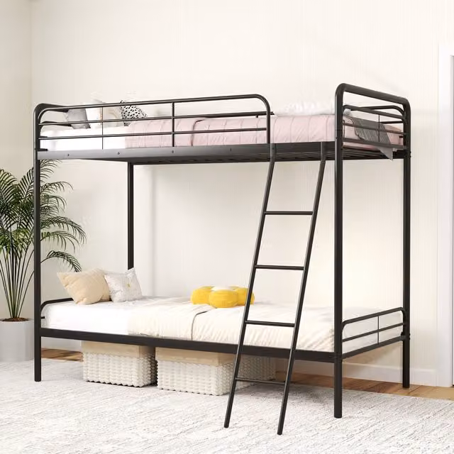Costway Modern Single Over Single Metal Bunk Bed in Black