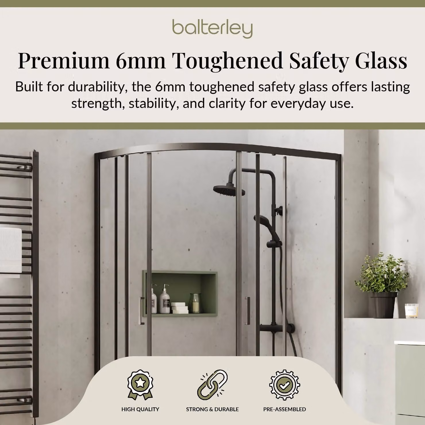 Balterley 6mm Glass Offset Quadrant Corner Shower Enclosure, Black, W/D/H: 120 x 90 x 190 cm – 3