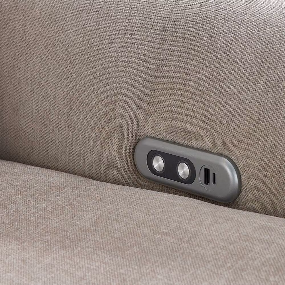 Aspire Grayson Two Seater Fabric Upholstered Power Recliner Sofa with USB Charging in Beige – 3
