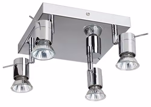 Netlighting Penna 4 Square LED Ceiling Spotlight Cluster in Chrome and Silver Metal with Glass