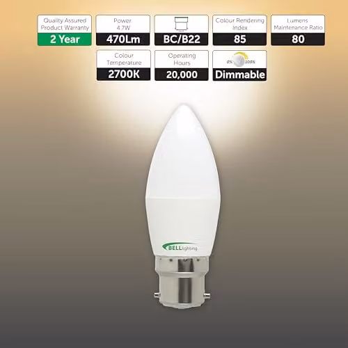 BELL Lighting B22 Dimmable LED Candle Bulbs, Warm White, 4.7W, Pack of 6 – 2