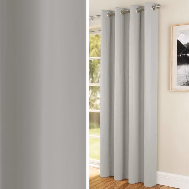 Enhanced Living Grey Plain Thermal Blackout Eyelet Single Door Curtain