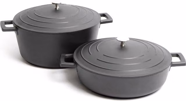 MasterClass Cast Aluminium Non-Stick Shallow Casserole Set, Black, 28cm (4L and 5L)