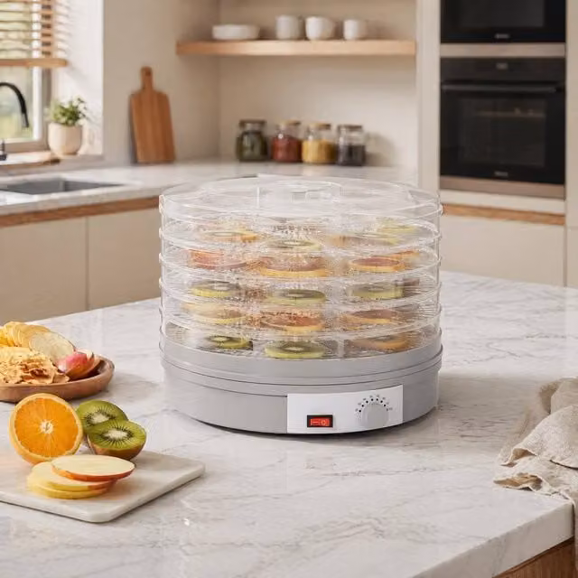 STILVORA Food Dehydrator with 5 Stackable Plastic Trays in Grey