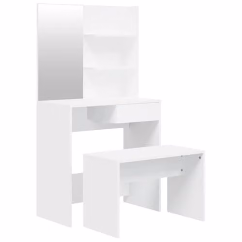 vidaXL Modern White Dressing Table Set with Mirror and Stool, W/D/H: 141 x 40 x 74.5 cm