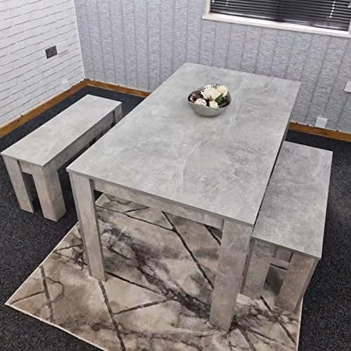 KOSY KOALA Modern Grey Wood Dining Set with Rectangular Table and 2 Benches