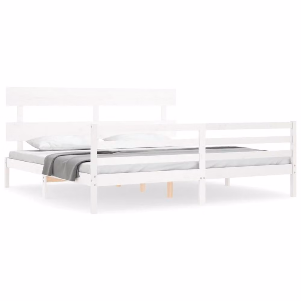 Berkfield Home Beautiful Solid Wood Bed Frame with Headboard in White, W/D/H: 200 x 200 x 205.5 cm – 2