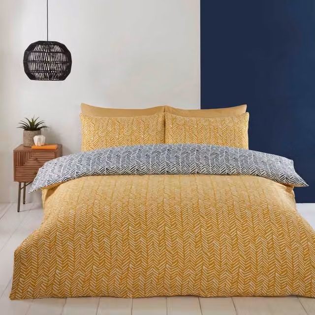 Rapport Home Helston Microfibre Duvet Cover and Pillowcase Set, Yellow, W/D/H: 180 x 90 x 190 cm
