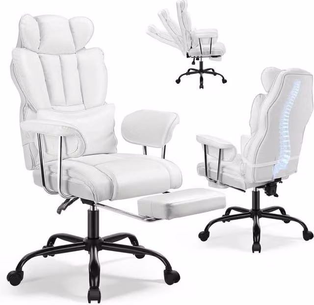 KORVIXA Big Tall Heavy Duty Executive Swivel Office Chair in White – 1