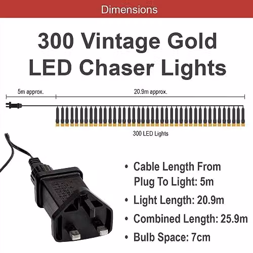 The Christmas Workshop 73529 Vintage Gold LED Chaser Christmas Fairy Lights with Timer and 8 Light Modes, 20.9 Metres – 2