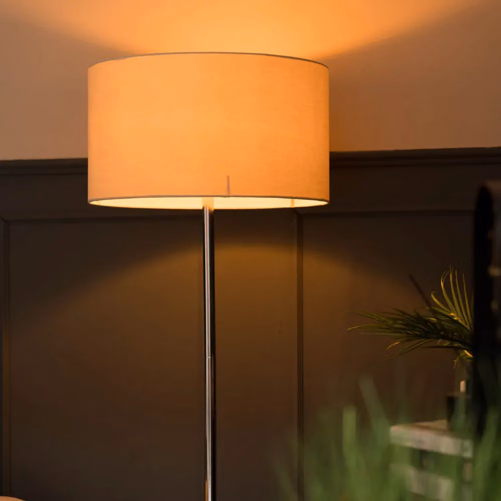 ValueLights Charlie Chrome Floor Lamp with Beige Fabric Shade – 3