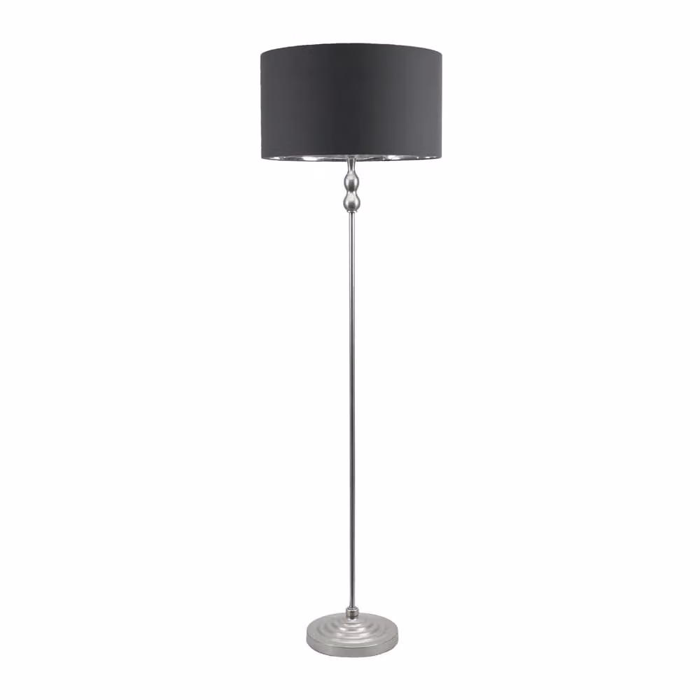 ValueLights Maggie Chrome Candlestick Floor Lamp with Anthracite Fabric Shade and LED Bulb – 2