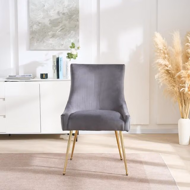 Life Interiors Viviana Modern Velvet Dining Chairs with Gold Metal Legs in Grey