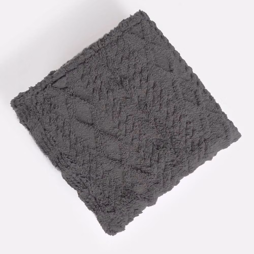 OHS Grey Cable Knit Sherpa Blanket Supersoft Warm Fleece Throw, W: 180 cm, D: 200 cm – 2