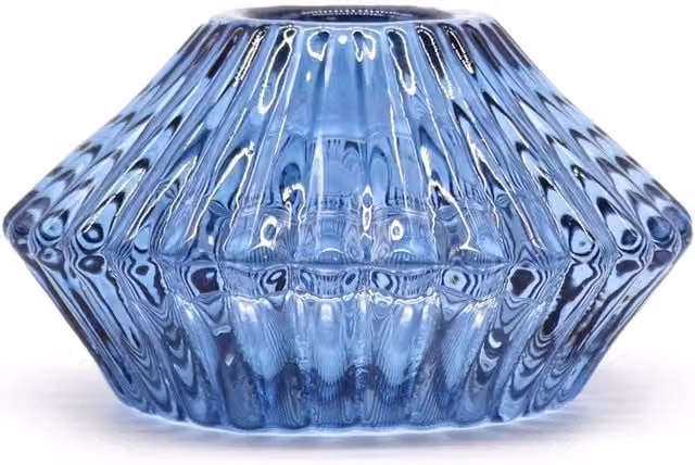 KDMK Blue Floral Glass Round Tealight Holder for Tabletop Decor
