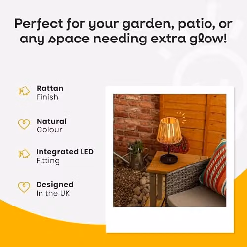 ValueLights Solar Powered Natural Rattan Outdoor Tabletop Light in Brown and Black, W/D/H: 32.0 x 18.0 x 18.0 cm – 6