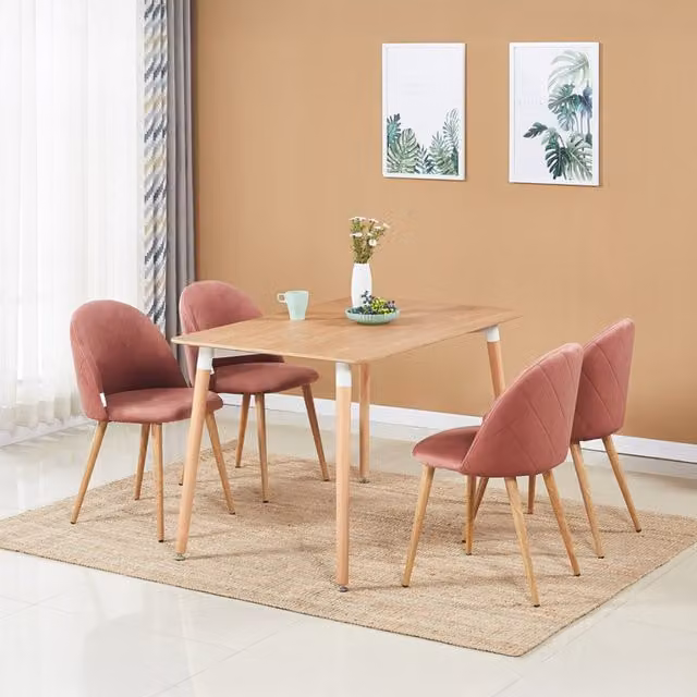 Life Interiors Lucia Halo Dining Set with Rectangular Table and 4 Pink Chairs