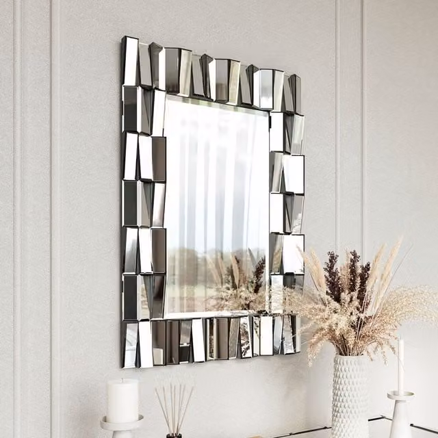 CARME Modern Rectangular Glass Wall Mirror in Grey Silver
