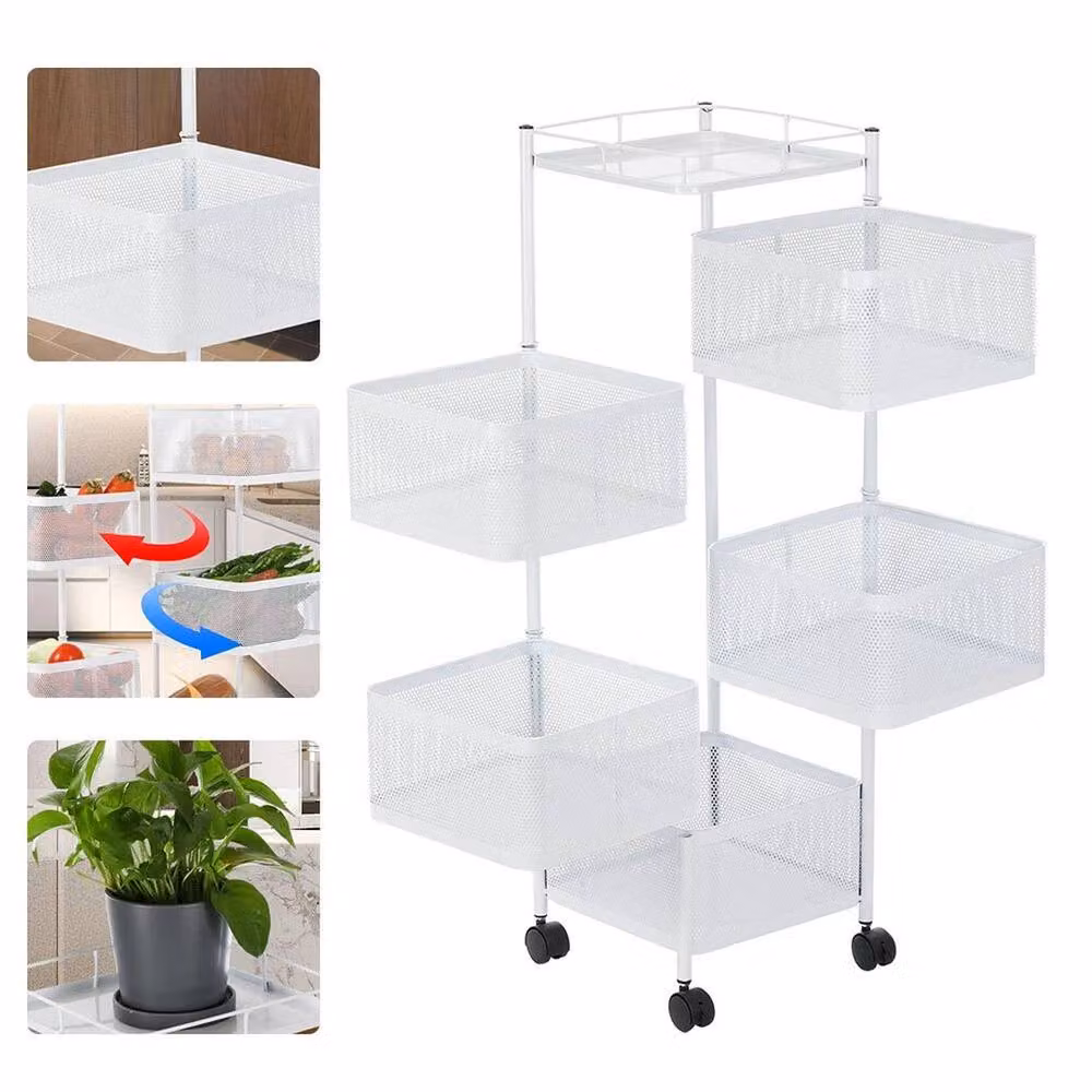 EONLION 6 Tier Rotating Kitchen Storage Trolley Cart in White – 2