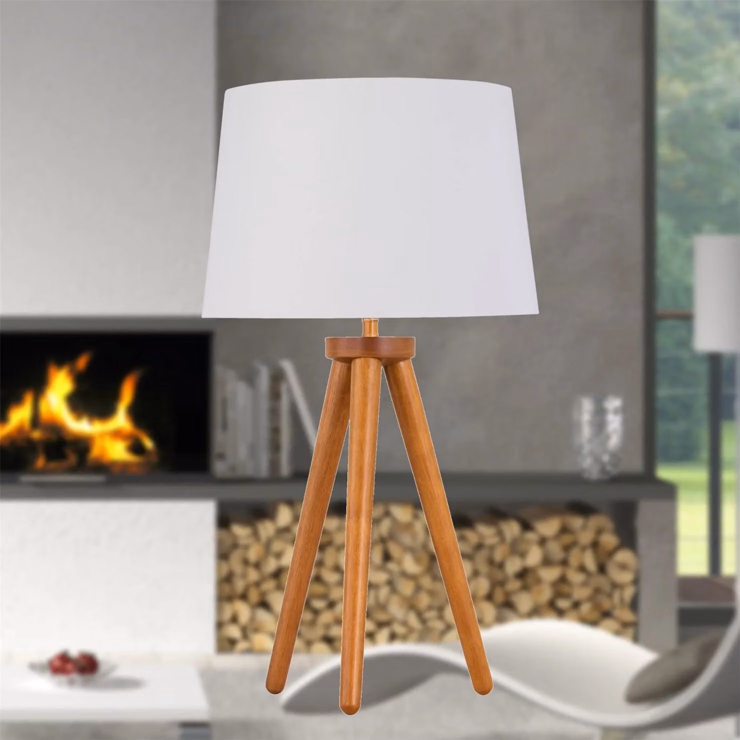First Choice Lighting Set of 2 Dark Oak Table Lamps with White and Gold Fabric Shades in Brown – 2