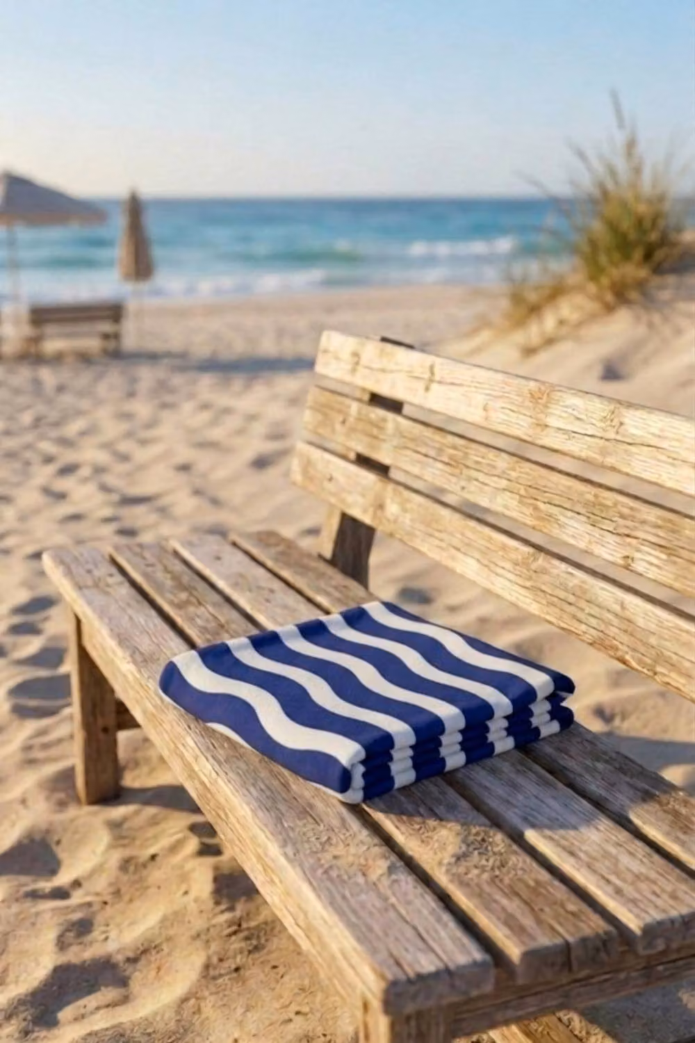 Dyzi Wavy Stripe Cotton Beach Towel in Blue, W/H: 70 x 152 cm – 2