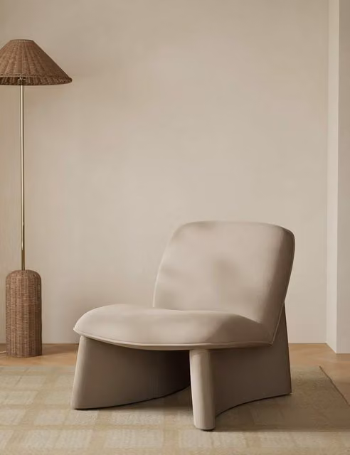 Gallery Direct Modern Shell Slipper Accent Chair in Beige Velvet with Wood Legs