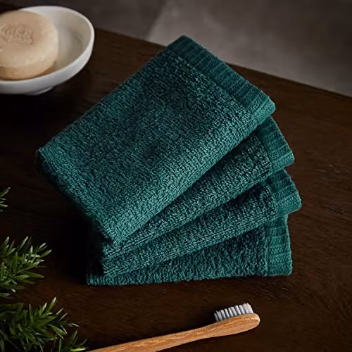 Catherine Lansfield Quick Dry Cotton Terry Face Cloths, 4 Pack, Green – 1
