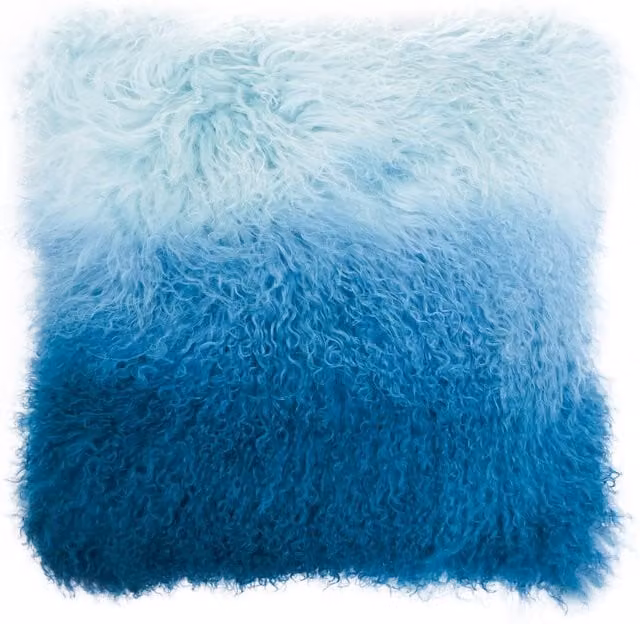Orsina Blue Ombre Mongolian Lamb Fur Square Cushion with Feather Filler, 45 x 45 cm