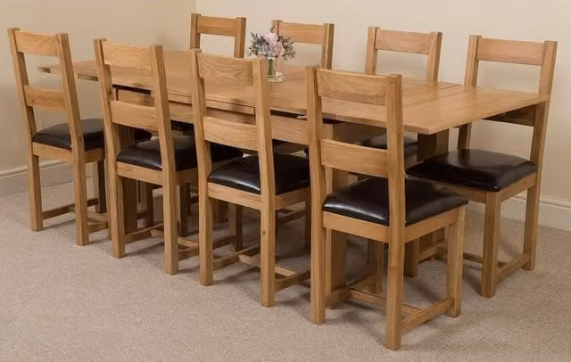 Thats Furniture Richmond Oak Extending Dining Table and 8 Lincoln Chairs in Brown