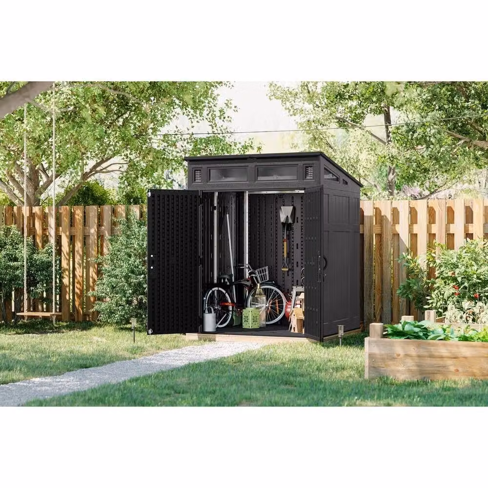 Rowlinsons Modernist Pent Shed in Dark Grey with Double Doors, Window and Side Vent, L173 x W189 x H228 cm – 3