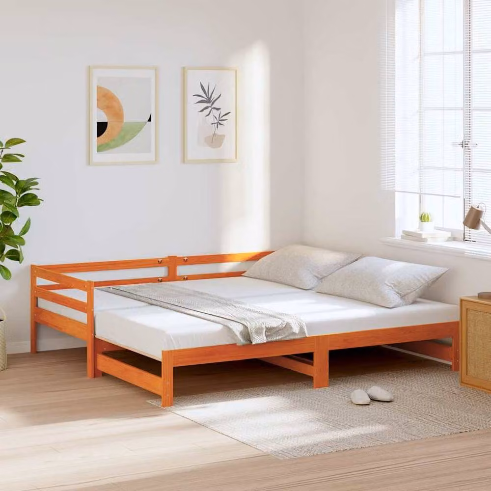 Berkfield Home Solid Wood Daybed with Trundle in Wax Brown, W/D/H: 90 x 200 cm – 2