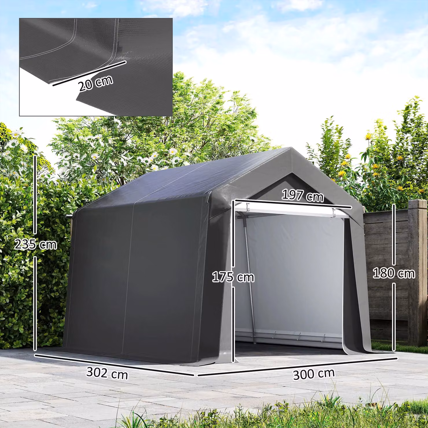 OUTSUNNY Heavy Duty Waterproof Portable Gable Shed in Dark Grey, W: 300 cm x D: 300 cm x H: 235 cm – 3