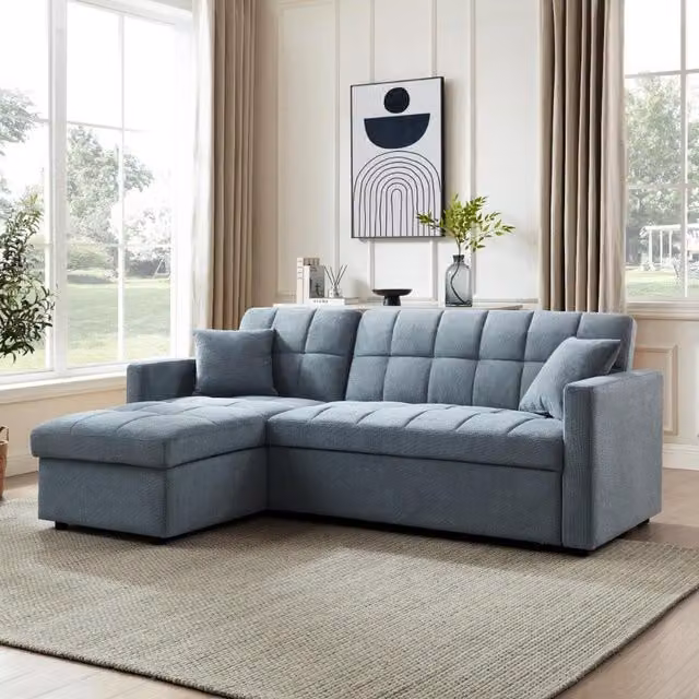 Harry Reversible L-Shape Pull Out Sofa Bed with Chaise in Blue