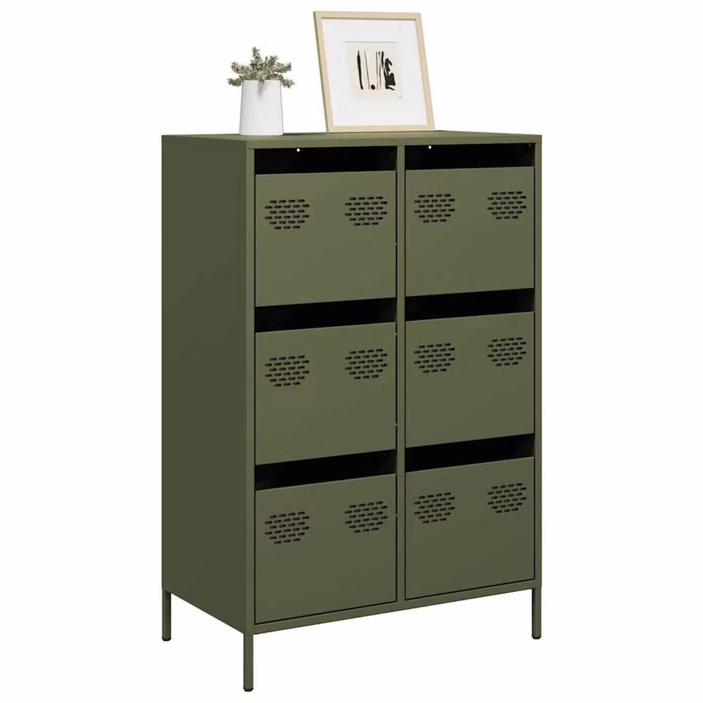 Berkfield Home Highboard in Olive Green Metal, W/D/H: 68 x 39 x 101.5 cm – 2