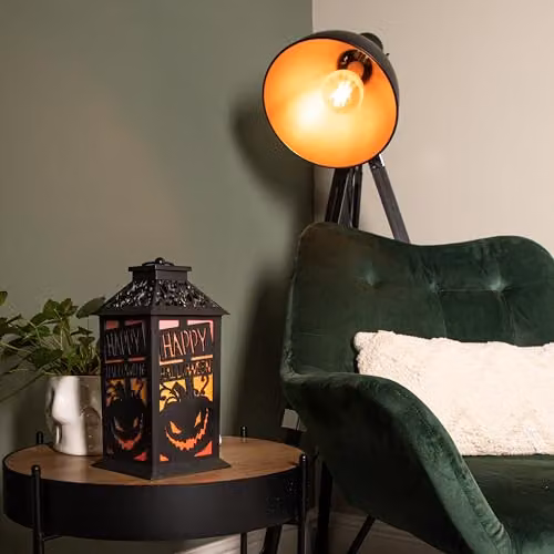 Samuel Alexander Black Happy Halloween Light Up Lantern Decoration with Multi-Coloured LEDs, Height: 29 cm – 3