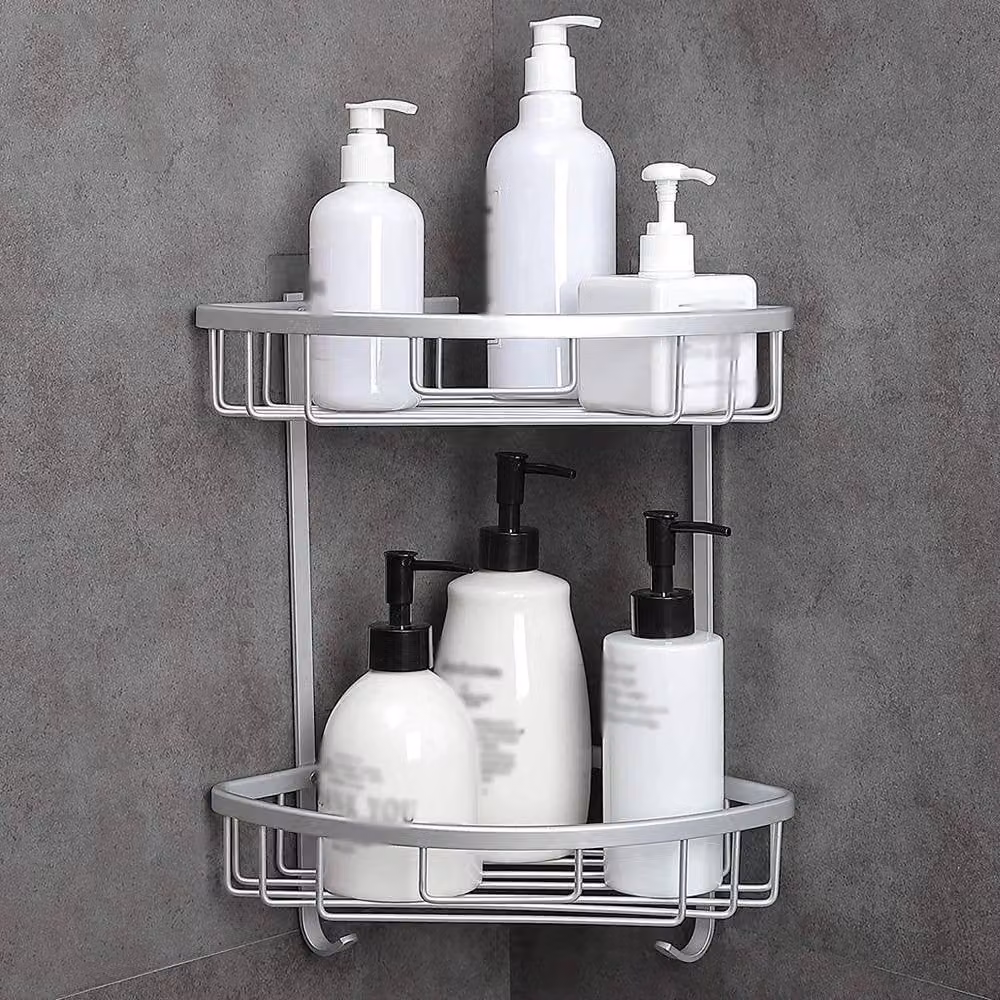 Kelvenix 2-Tier Rustproof Aluminium Corner Shower Caddy in Silver – 2