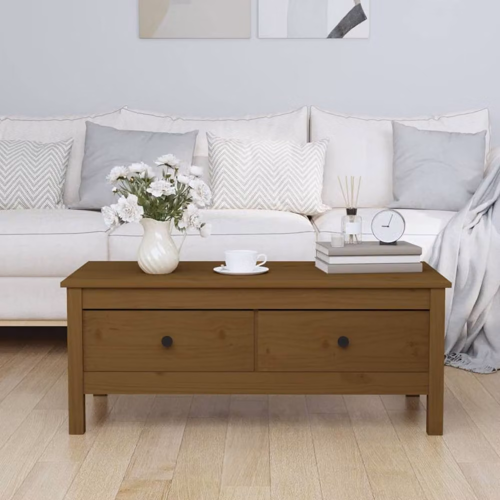 Berkfield Home Rustic Solid Wood Pine Coffee Table, Honey Brown, W: 100 cm, D: 50 cm, H: 40 cm – 2