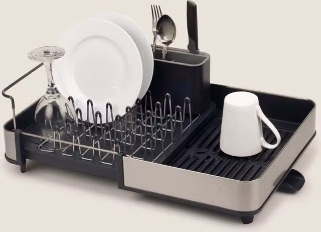 Joseph Joseph Extendable Stainless Steel Dish Drainer with Cutlery Holder, Grey