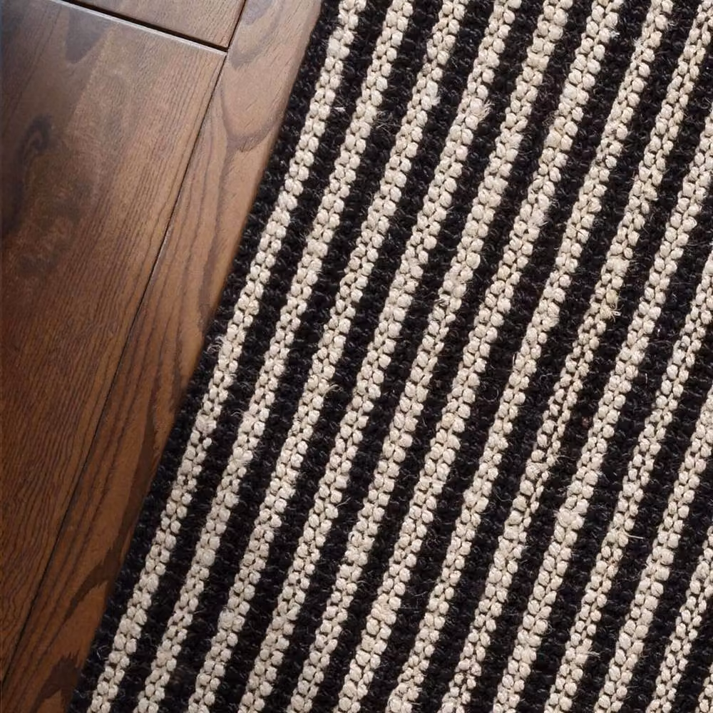 THE RUGS Ebony Hand Woven Striped Jute Rug in Cream and Black, W: 200 cm, L: 300 cm – 7